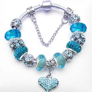Blue Crystal Charm and Bead Women Bracelet